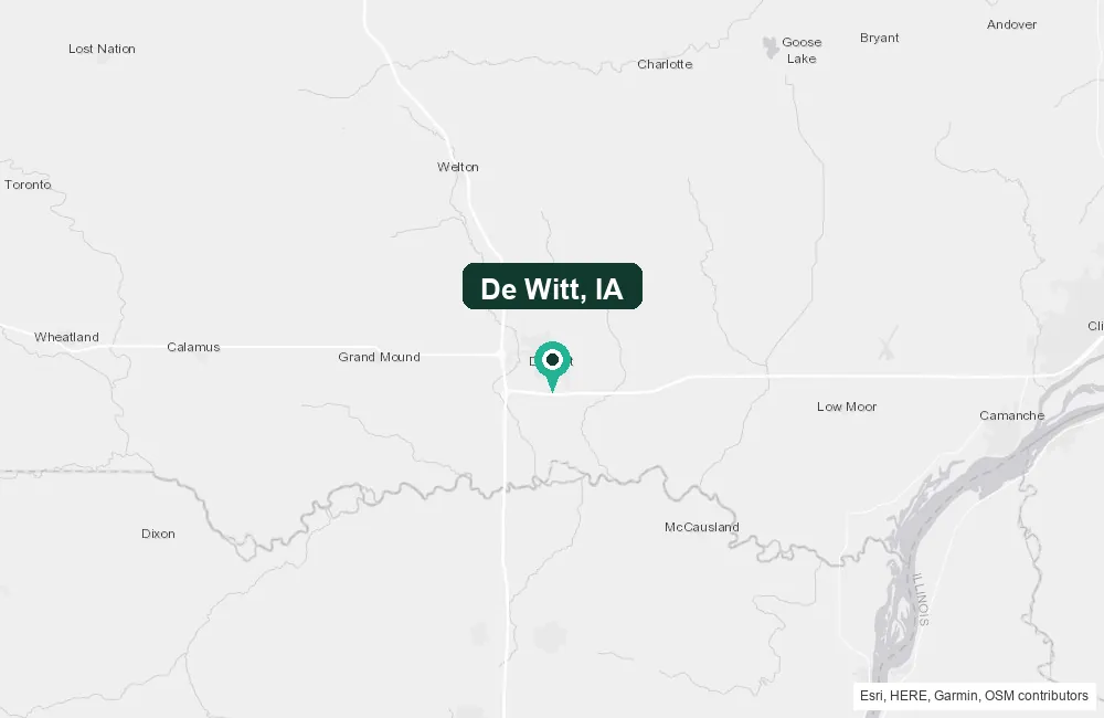 Map of De Witt, Iowa and the surrounding Clinton County area service area